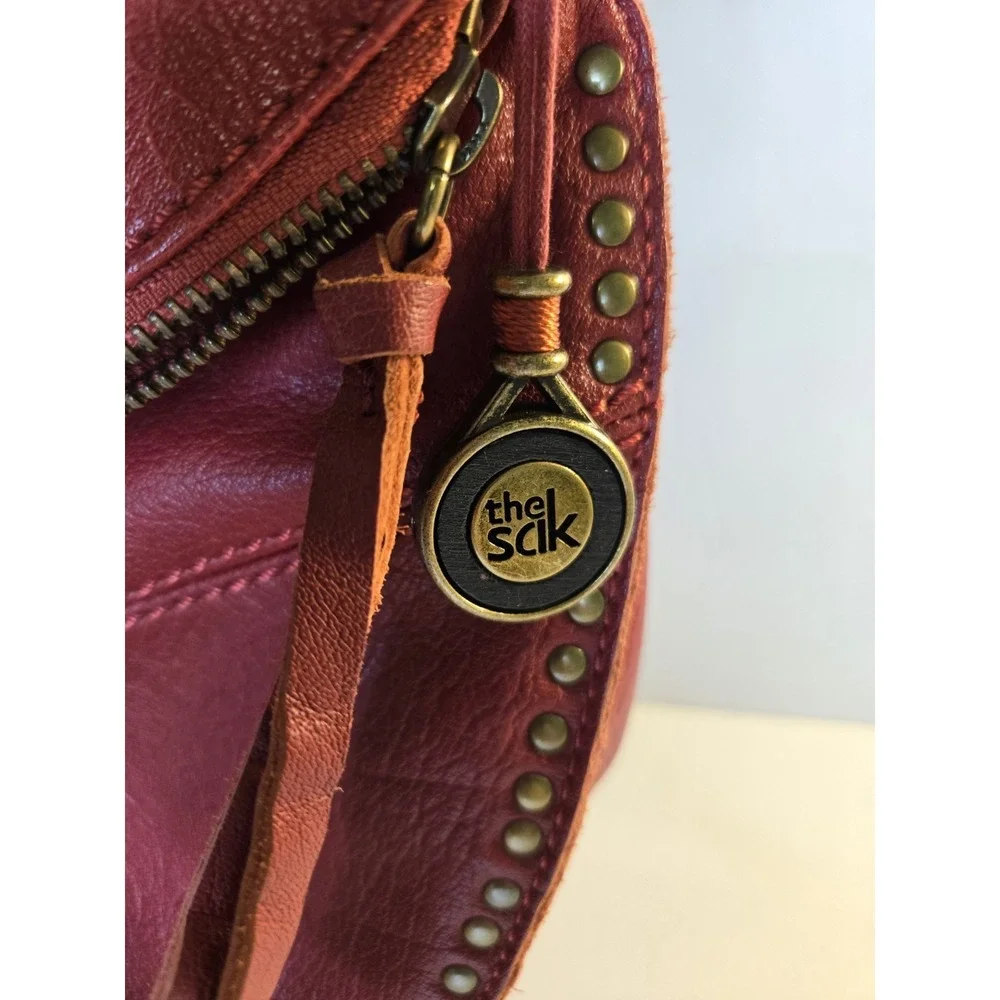 The Sak Silverlake Red Studded Leather Crossbody Shoulder Bag Purse Zip Lined